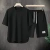 Mens Korean Fashion Wafle Two-Piece Set Summer Summer Short Sheeved T-shirt en shorts Loose Sets Men Designer Designer Kledingstracksuits 240428