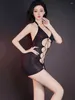 Casual Dresses Sexy Women Bandage Tights Dress Hollow Out Package Hip Micro Mini Oil Glossy Shiny Sheer See Through Club