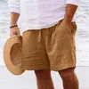 Calça masculina masculino algodão e shorts de linho escovados cintura elástica pernas retas de cor sólida respirável diariamente chapéu de praia Q240429