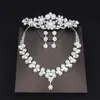 Goedkope parels drop Rhinestone bruiloft sieraden set ketting kroon tiaras kroon oorbellen hoofddeksel kralen driedelig feestje bruids AC3090419