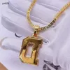 Iced Out Moissanite Diamond Geel Gouden Plaatronde Mix Baguette Initiële D Letter Pendant met 3 mm tennisketendesigner sieraden