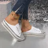 Casual schoenen Crystal Sneakers Slippers Platform Half Women Summer Paar Bling Mules Kristallen Veterschuifjes plus maat 42 43