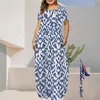 Plus Size Women Bohemian Printed Maxi Dress Elegant Sleeveless Robe Longue Summer Beach Pocket Long Dresses Casual Tank Kaftan 240422