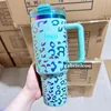 Designer Multi Color 40oz Handle Car Cup Phantom Gold Edge Leopard Classic Logo Tryckt rostfritt stål storkapacitet Värmeisolering Straw Cup Ice Cup Tumblers