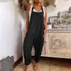 Damesbroek capris katoen blend plus size jumpsuit dames 2023 herfst casual vaste overalls bodysuits bodysuits oversized wide been broek dames kleding rompel240429