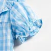 Pajamas Girls Sleepwear Clothes Sets Summer 2pcs Plaid Suits for Kids Homewear Ruffle Collar Shirt and Shorts ldren Pajamas Clothing H240509