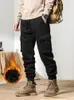 Herrenhosen 2024 Winter Cargo Men Multipockets Draw String Fleece Liner Dicke warme Overalls Jogger Casual Baumwollthermische Hose