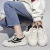 Lässige Schuhe Meotina Frauen echte Leder-Sneakers runde Zehenflats Schnürbeutel Damen Fashion Spring Herbst Schwarz Beige 40