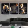 Tapissries 3st 15.7x23.6in/40x60cm ramlös väggkonst målning svart gyllene växtblad duk affisch tryck modern heminredning