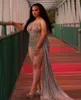 Party Dresses Plus Size See Through Luxury Sparkly Crystals Women Birthday Gowns Black Girls Short Prom 2024 With Side Train