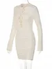 Lässige Kleider Habbris Sommer sexy Aprikosen Mini Dress Club Party -Outfit für Frauen 2024 Hohlauslöser Langarm Shorty Ladies Bodycon