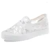 Casual Shoes Ladies Flat 2024 Spring/Summer Set Foot Mesh Women's Lace Breattable Canvas White