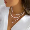 Ny designad retro pärla skarvning nackkedja halsband kvinnlig söt rund pärla kedja skiktade choker halsband smycken bröllop födelsedagsfestival present