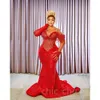Aso ebi Red Mermaid Arabic Prom Dresses Beadings Crystals Invinder Formal Party Second Recestent Birthday Engagement Gowns Dress ZJ707