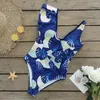 Swimons de maillots de bain V-Neck One Piece Swimsuit Femmes Ruffle Imprimé Fadies Solid Slimming Beachwear 2024 Summer Holiday Trendy Female Vêtements