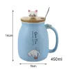 세트 창조적 인 컬러 고양이 뚜껑 450ml 컵 새끼 고양이 커피 세라믹 머그잔 어린이 컵 사무실 음료웨어 선물을 가진 창조