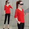 Bluzki damskie koszule kobiety w stylu jesiennym Szyfonowe bluzki koszule Lady Casual Long Slve V-Neck Blusas Tops DF1963 Y240426