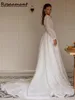 Boheemse illusie lange mouw open rug a-line trouwjurken v-neck floral kanten bruidsjurken gewaad de mariee