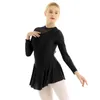 Stage Wear Women Long Sheeves Gymnastics Skirt Tuchard Halter Backless Ballet Dancewear Figuur Skating Dress Performance Performance kostuum