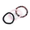 Strand 3 Piece Energy Healing Stone Beaded Bracelet Set Natural Rose Quartz Rhodochrosite Gemstone Stretch Bracelets For Women