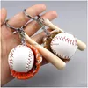 Party bevorzugt Mini MINI Drei-teiliger Baseballhandschuh Holz Bat Keychain Sportwagen Schlüsselkette Schlüsselringgeschenk für Mann DROP SERAGE HAUS GARTEN FE DH8UC