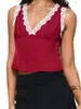 Women's Tanks Wsevypo Summer Fashion Tank Tops 2024 Sleeveless Lace Trim Deep V Neck Short Vest For Work Street Club Office