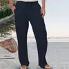 Calça masculina verão linho de algodão respirável esportes soltos cor sólida corda elástica masculina calça casual reto