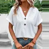 Women's Blouses Shirts 2023 New Womens Shirt Casual Jacquard Button V-neck Solid Loose Shirt Summer Short Sleve Extra Large Top Womens Y240426