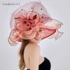 Wide Brim Hats Bucket Hats Wide brim Summer Organza Hat For Women Ladies Church Vacation Sun Beach Hats Mesh Cap Women Ladies Wedding Veils Fascinator Hat Y240426