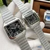 Top Quality Series Fashion Quartz Watch Men Femmes Silver Dial Sapphire Glass Square Design Wristwatch Luxury Full Full Inoxyless278l