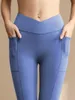 2024 Pantalon de yoga en nylon d'été LEGGUDS DE GYME LEGGINGS PUST UP POCHETS POCHETS PANTAL PANTAL POUR LETTRE POUR FITNESSE