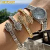 Iced Out Bling Eyes of the Angel of Fatima Bracelet CZ Zircon Hamsa Hand ouvrir le bracelet pour les hommes Femmes Hip Hop Bijoux de luxe 240429