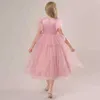 Mädchenkleider New Childrens Nagel Perle Mesh Prinzessin Kleid weiße Hochzeitskleidershow Kleid Große Kinderflausch für 4-14 Jahre