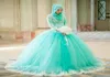 Nieuwe prinses met lange mouwen Arabische moslim quinceanera jurken vintage mint groene bal jurk droomjurken bruids feestjurken1736932