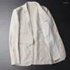 Men's Suits Man Blazer Thin Linen Mens Summer White Single Suit For Men Cotton Sunscreen Jacket Slim Fit Casual 2024