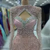 Ebi rosa aso blush sereia baile vestido pérolas cristais de alta noite festa formal em segunda recepção de aniversário vestidos de noivado vestidos manto de soiree es