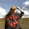 Denim jas Boho oversized multi floral geborduurde lange mouw casual chique jas vrouwen lente herfst kleding 240423