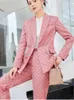 Женские женские брюки Business Formal Office Lady Plaid Blazer костюм Женщины Осень Плюс размеры, наборы брюки 2 наряда 2 брюки