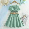 Clothing Sets Girls' Dress Summer European And American One-line Shoulder Strap Ruffled Western Style For Children