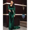 Yeşil Kollu Akşam Vintage Elbiseler Mermaid Vet V Boyun Kristal Boncuklu Swep Train Balo Parti Gowns Resmi OCN Giyim