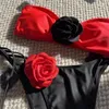 Kvinnors badkläder 2024 Sexig 2 bit 3D Flower Rose Bikini Tie Back High Cut Set Swimsuit Bathing Suit Beachwear