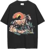 Hochwertige Original-Rhuder-Designer T-Shirts Modemarke Mustang Sunset Print Herren Damen Paar Lose Hip Hop kurzärmeliges T-Shirt mit 1: 1 Logo