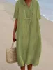 Abiti casual di base coreana comode comode di lino in cotone casual abiti da donna estate nuovo a V CORCO Abiti slve corti abiti da spiaggia in stile spiaggia y240429