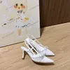 Kleiderschuhe Slingback High Heels Schnüren flache geschnittene Schuhe Frauen Sandalen mittelschwer Schwarzes Netz mit Bowtie Stickerei Logo Paris Schuhe Gummi Echter Leder -Knöchelgurt