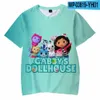 T-shirts T-shirt de dessin animé Gabby Dollhouse 3D Vêtements de rue imprimés pour garçons et filles mignons T-shirt surdimensionné de la mode décontractée pour enfants TOPL2404