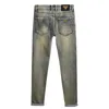 Kong Hong Brass Denim Jeans for Men highded distred and Light Luxury Trendy Slim Fit Small Leg Long Pants秋の冬の太いスタイル
