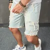 Heren jeans zomer stijlvolle mannen retro stijl holes patch denim shorts streetwear man man casual rechte vijfpunts broek