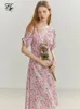 FSLE French Floral Artistic Sense Dress V-neck Elegant Retro Summer Travel Womens Beach Style Two Optional 240424