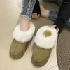 Boots Shoes For Women 2024 Slip On Women's Winter Round Toe Solid Flock Plush Warm Mid Heel Water Proof Concise Snow