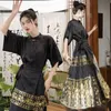 Etniska kläder Förbättrad kinesisk stilklänning kostym lyxig svart guld Hanfu vintage tang kläder topp sommaren ny vestidos cheongsams dräkt